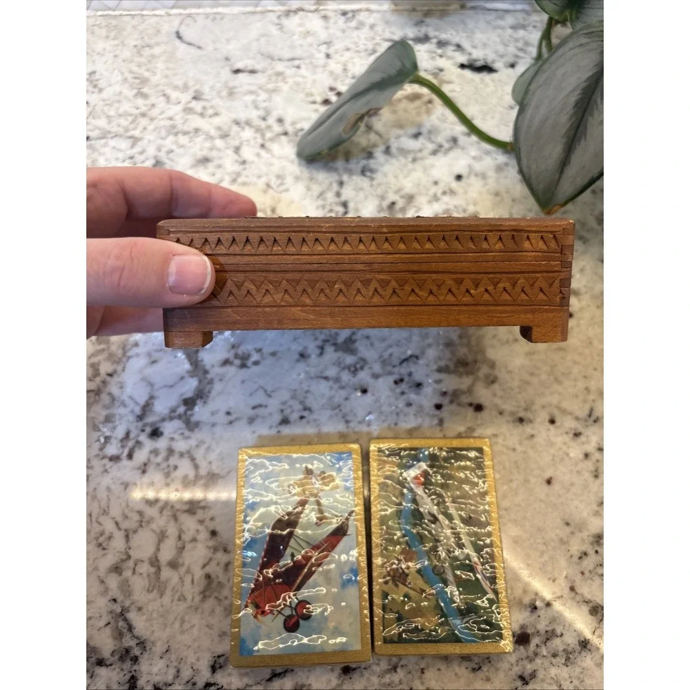 Vintage Nu-Vue Playing Cards Complete Set WWI Aviation Aircraft Set Wood Box Dog